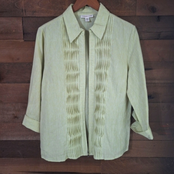 Coldwater Creek 100% Linen Light Green Zip Up Lightweight Jacket SZ Large - Picture 5 of 8